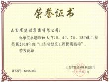 和天下3#、4#、7#、13#樓獲2018年度“山東省建筑工程優(yōu)質(zhì)結(jié)構(gòu)”